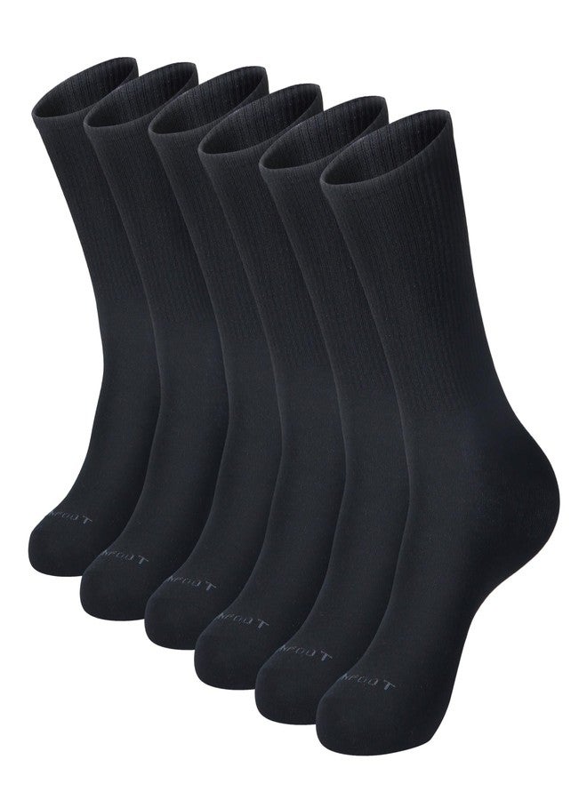 MONFOOT Men's/Women's 6 Pairs Cotton Daily Crew Socks, Black Medium Multipack - Image 1